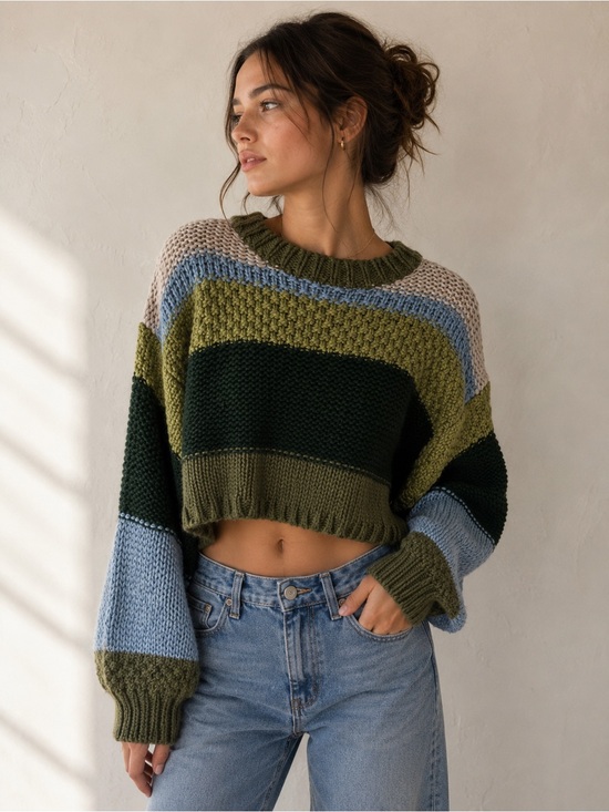 Le Lis Sweaters - Lelis Cropped Chunky‎ Knit Sweater Colorblock Cottagecore Grunge Cozy Lounge XS
